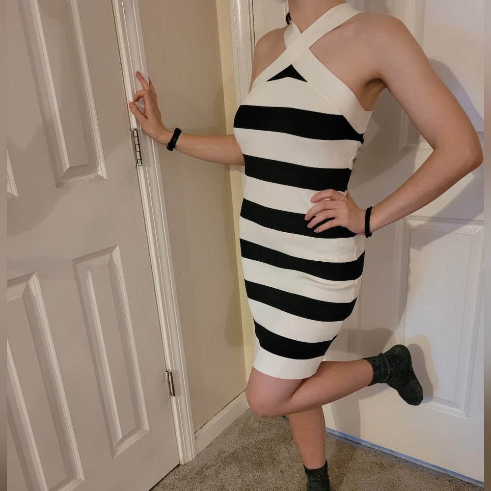 Striped  B & W Knit Bodycon Barbie dress size XS